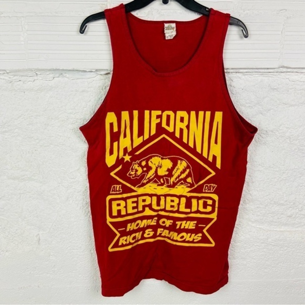 Alstyle Red California republic home of the rich and famous cotton Tank Top SZ L